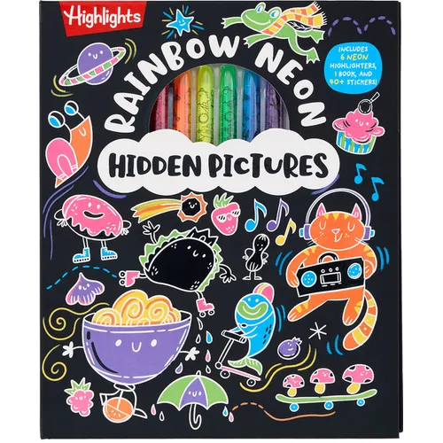 Rainbow Neon Hidden Pictures: Rainbow Activity Book with Neon Markers and Over 40 Stickers, Fun Sticker Puzzle Book for Creative Kids Ages 6-12